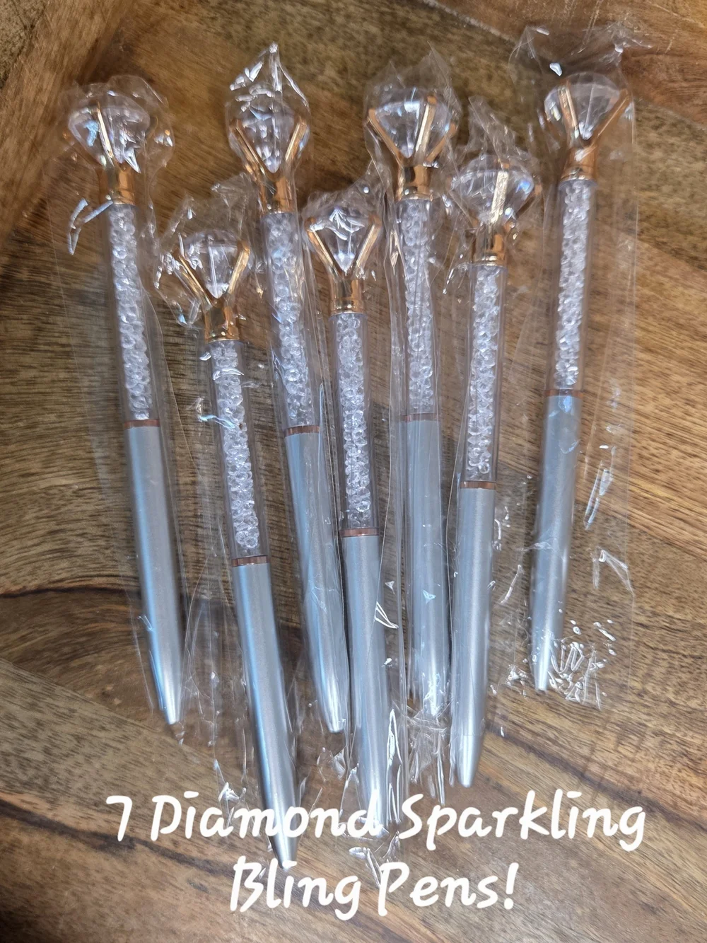 Sparkling Silver Diamond-Top Ballpoint Pens - Set of 7